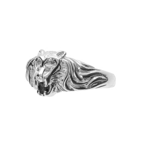 Chevalire lion en argent petit modle avec oxyde noir entre les dents - Vue 1