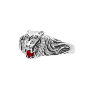 Chevalire lion en argent petit modle avec oxyde rouge entre les dents - Vue 1