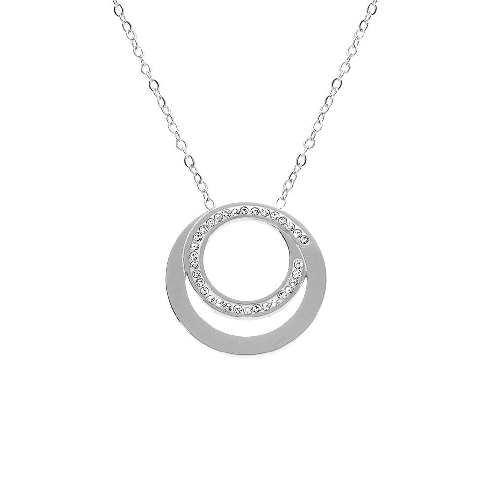 Collier acier 2 anneaux et strass r�glable 40 � 45cm - Vue 1