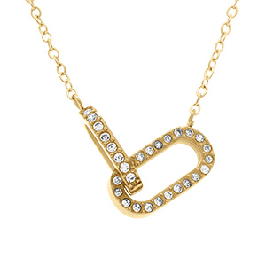Collier acier dor� deux mailles entrem�l�es avec oxydes blancs - 40+5cm