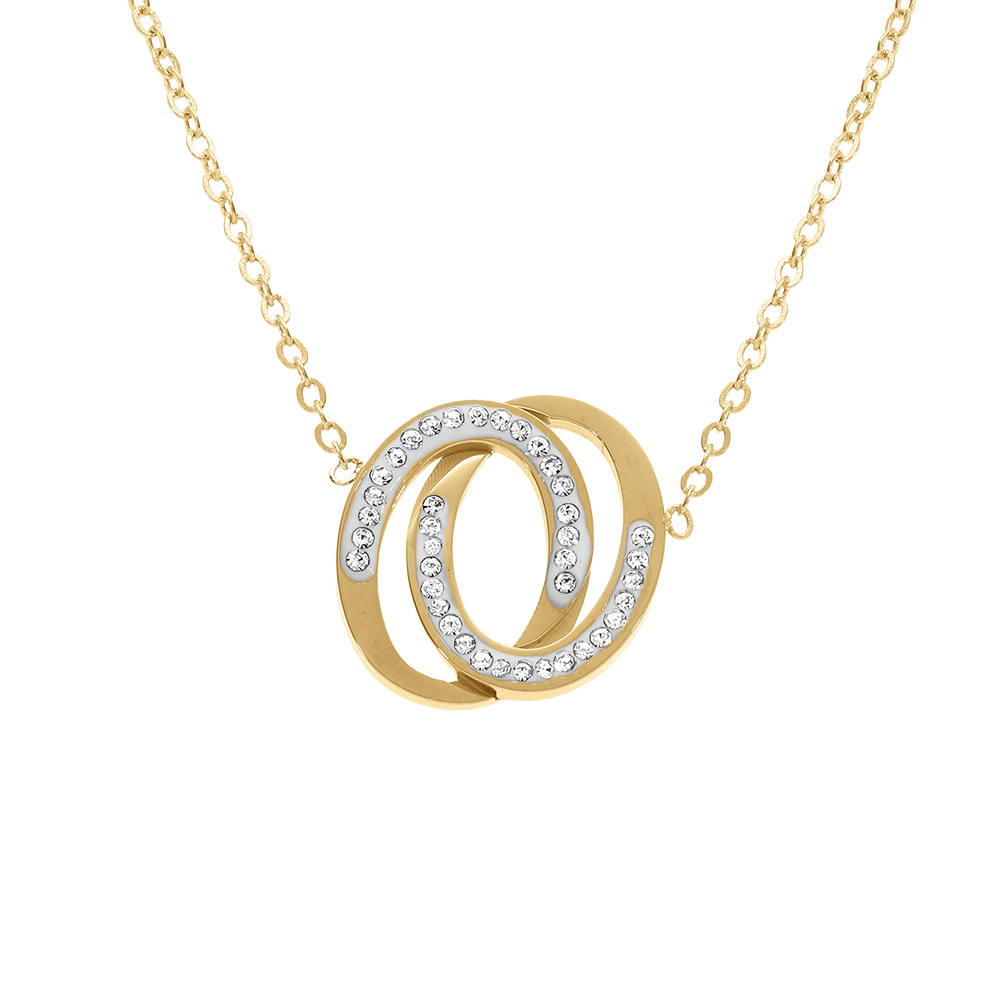 Collier acier dor� double anneaux et strass r�glable 40 � 45cm - Vue 1