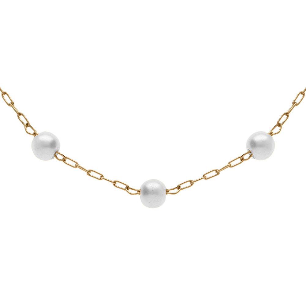 Collier acier dor� perle blanche imitation r�glable 39 � 43cm - Vue 1