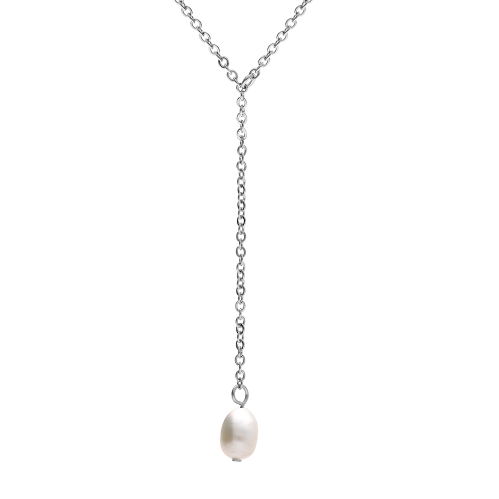 Collier acier et perles de culture d\'eau douce 49cm - Vue 1