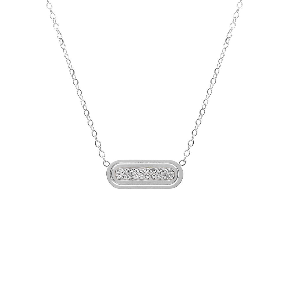 Collier acier motif rectangle avec strass r�glable 40 � 45cm - Vue 1