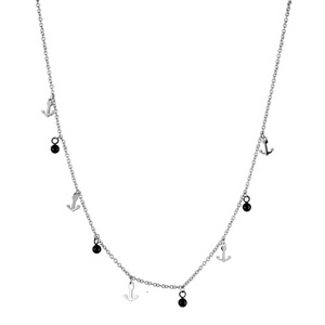 Collier acier pampilles ancres et boules noires 48cm - Vue 1