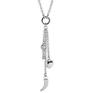Collier acier pampilles clef, coeur, corne - Vue 1