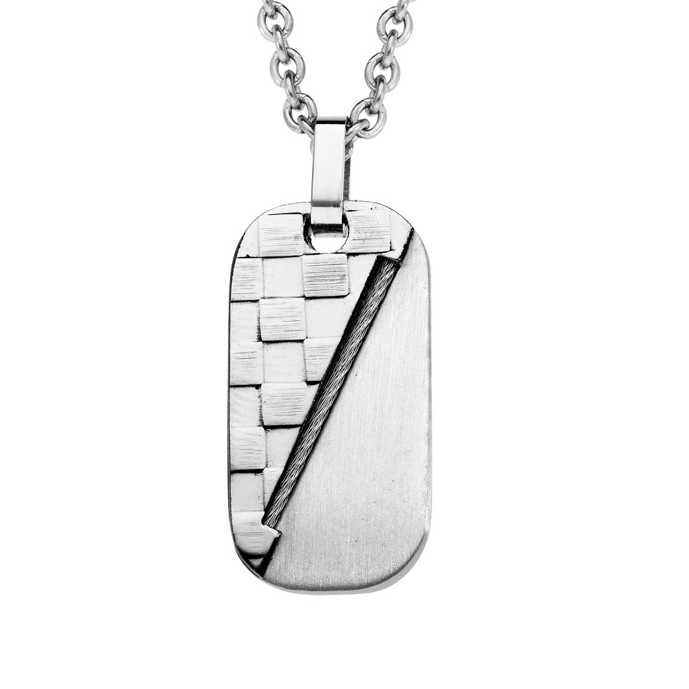 Collier adolescent en acier avec Pendentif c�ble diagonale 45+10cm - Vue 1