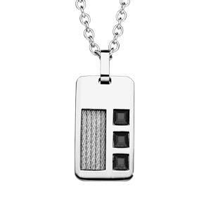 Collier adolescent en acier avec Pendentif cble et pierres noires 45+10cm - Vue 1