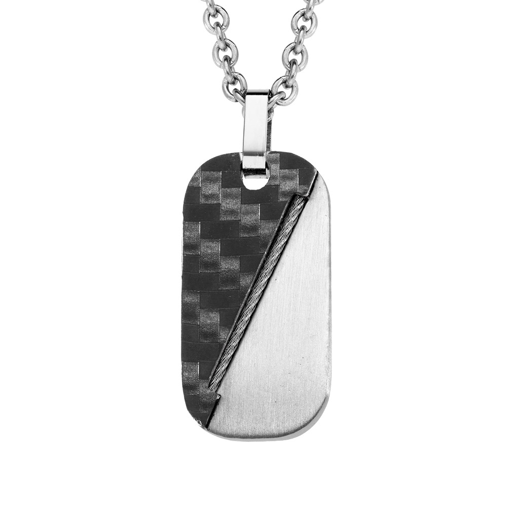 Collier adolescent en acier avec Pendentif en PVD noir et c�ble diagonale 45+10cm - Vue 1