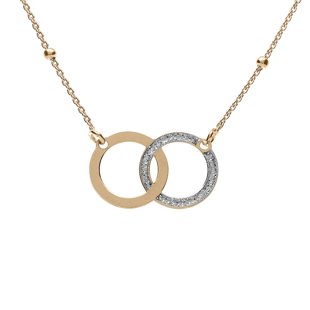 Collier argent dor� 2 cercles entrelac�s lisse et givr� r�glable 42 � 45cm - Vue 1
