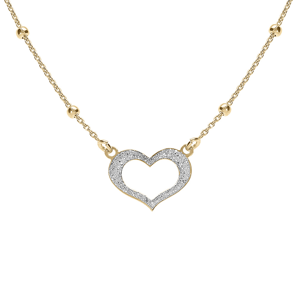 Collier argent dor� cha�ne boules avec coeur givr� r�glable 42 � 45cm - Vue 1