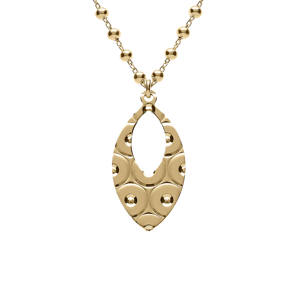 Collier argent dor� cha�ne boules pendentif ovale martel� r�glable 40 � 45cm - Vue 1