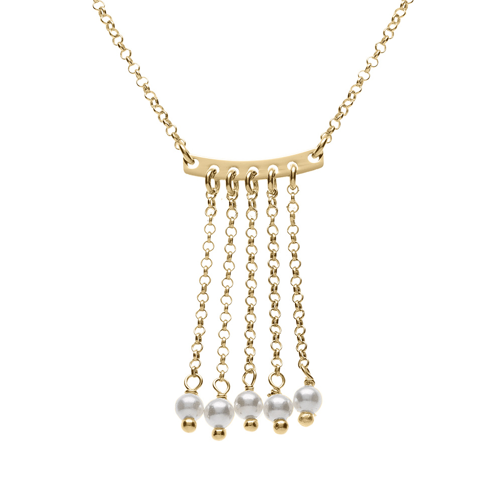 Collier argent dor� 5 cha�nettes avec perles blanches r�glable 42 � 45cm - Vue 1