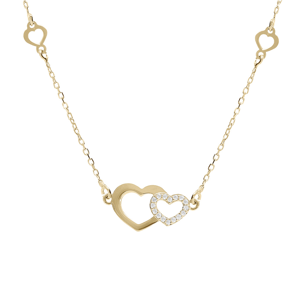 Collier argent dor coeurs lisses et oxydes blancs rglable 40  44cm - Vue 1