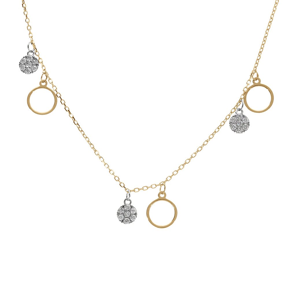 Collier argent dor� jaune cercles et pastilles oxydes blancs r�glable 40 � 44cm - Vue 1