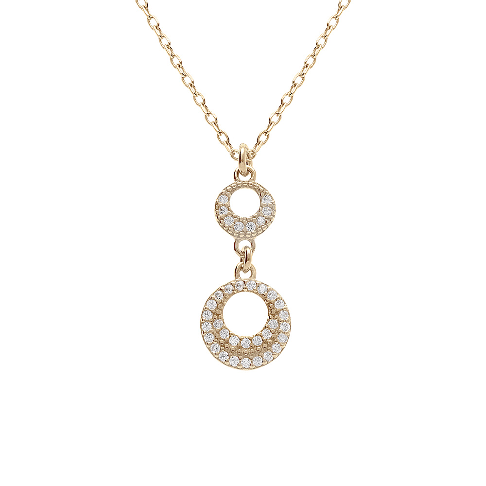 Collier argent dor� jaune pendentif 2 cercles �vid� oxydes blancs r�glable 40 � 44cm - Vue 1
