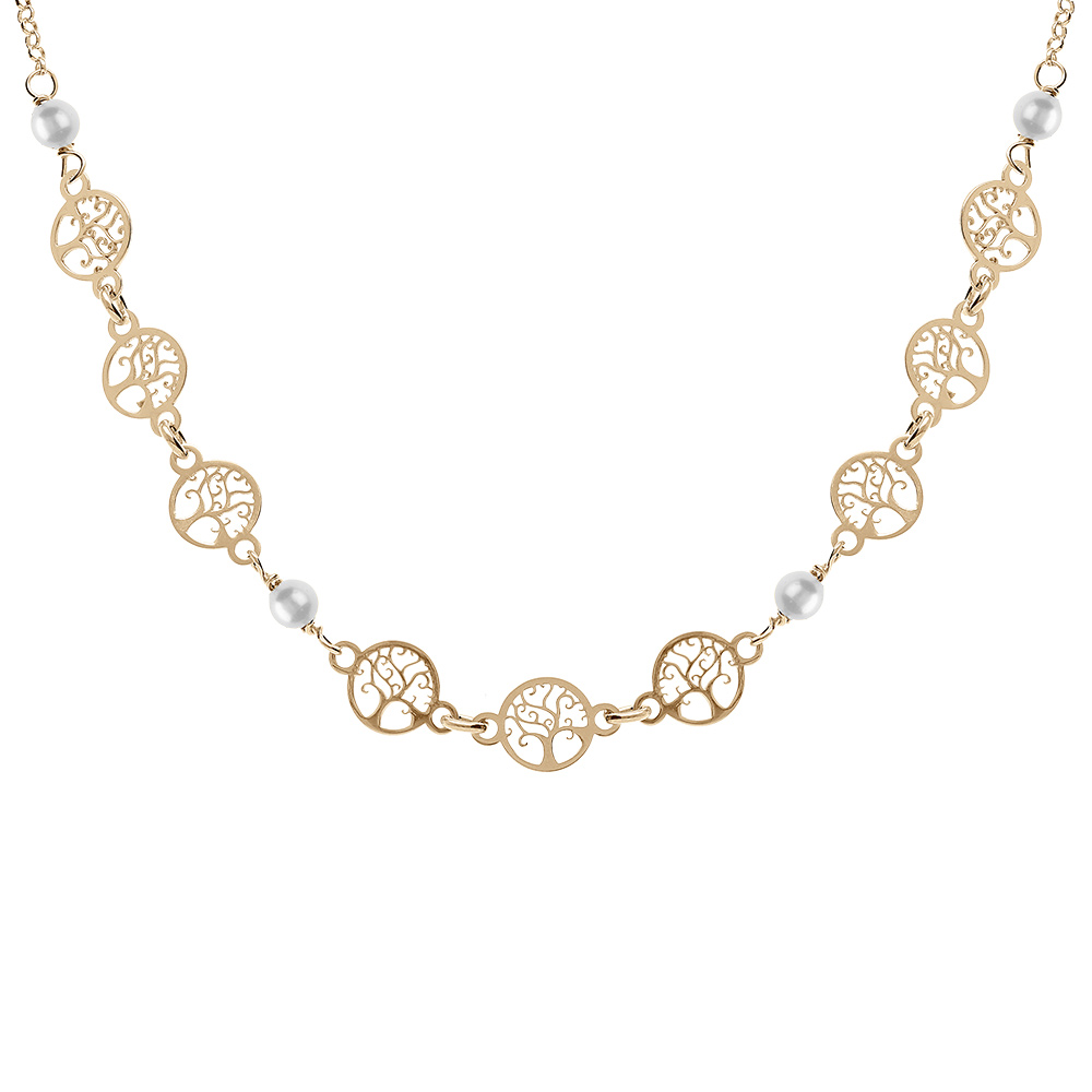 Collier argent dor� motif arbre de vie et perles  blanche r�glable 42 � 45cm - Vue 1