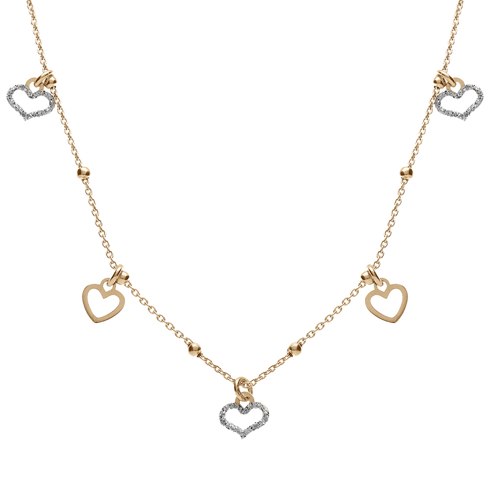 Collier argent dor� pampilles coeurs lisses et givr�s r�glable 42 � 45cm - Vue 1