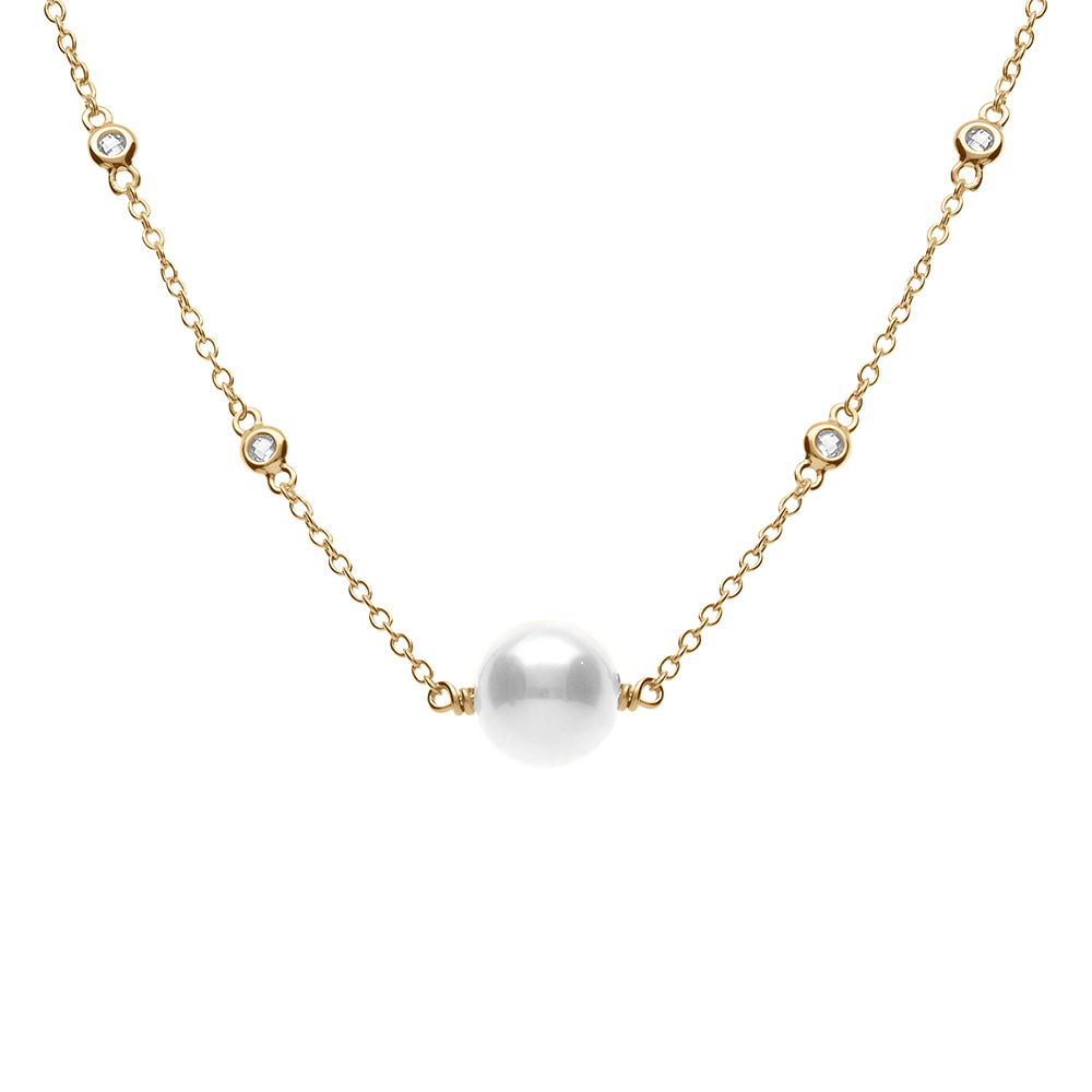 Collier argent dor� perle blanche r�glable 42 � 45cm - Vue 1