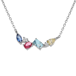 Collier argent rhodi avec pendentif compos d' oxydes multi couleurs de forme asymtrique serti - 40+3cm