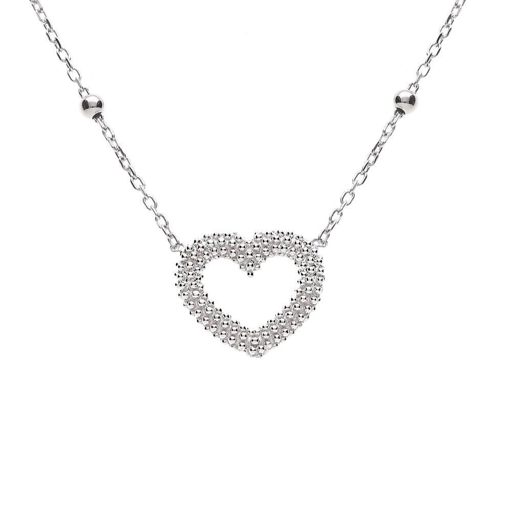 Collier argent rhodi� cha�ne boules coeur perl� r�glable 42 � 45cm - Vue 1