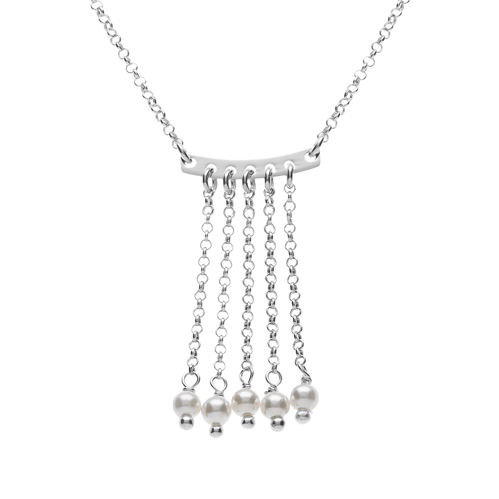Collier argent rhodi� 5 cha�nettes avec perles blanches r�glable 42 � 45cm - Vue 1