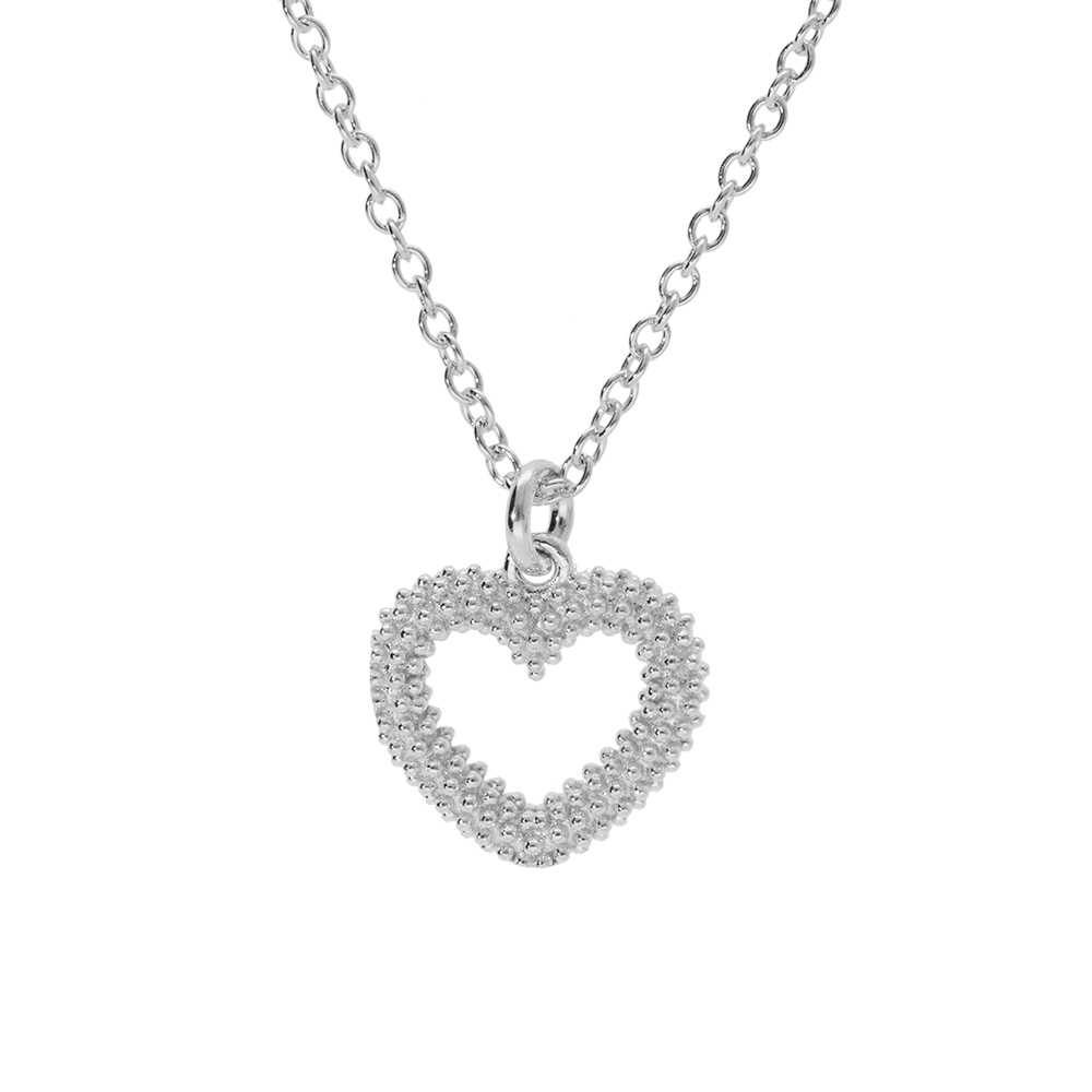Collier argent rhodi� claire, pendentif coeur �vid� perl� 40+5cm - Vue 1