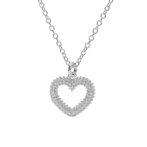 Collier argent rhodi claire, pendentif coeur vid perl 40+5cm - Vue 1