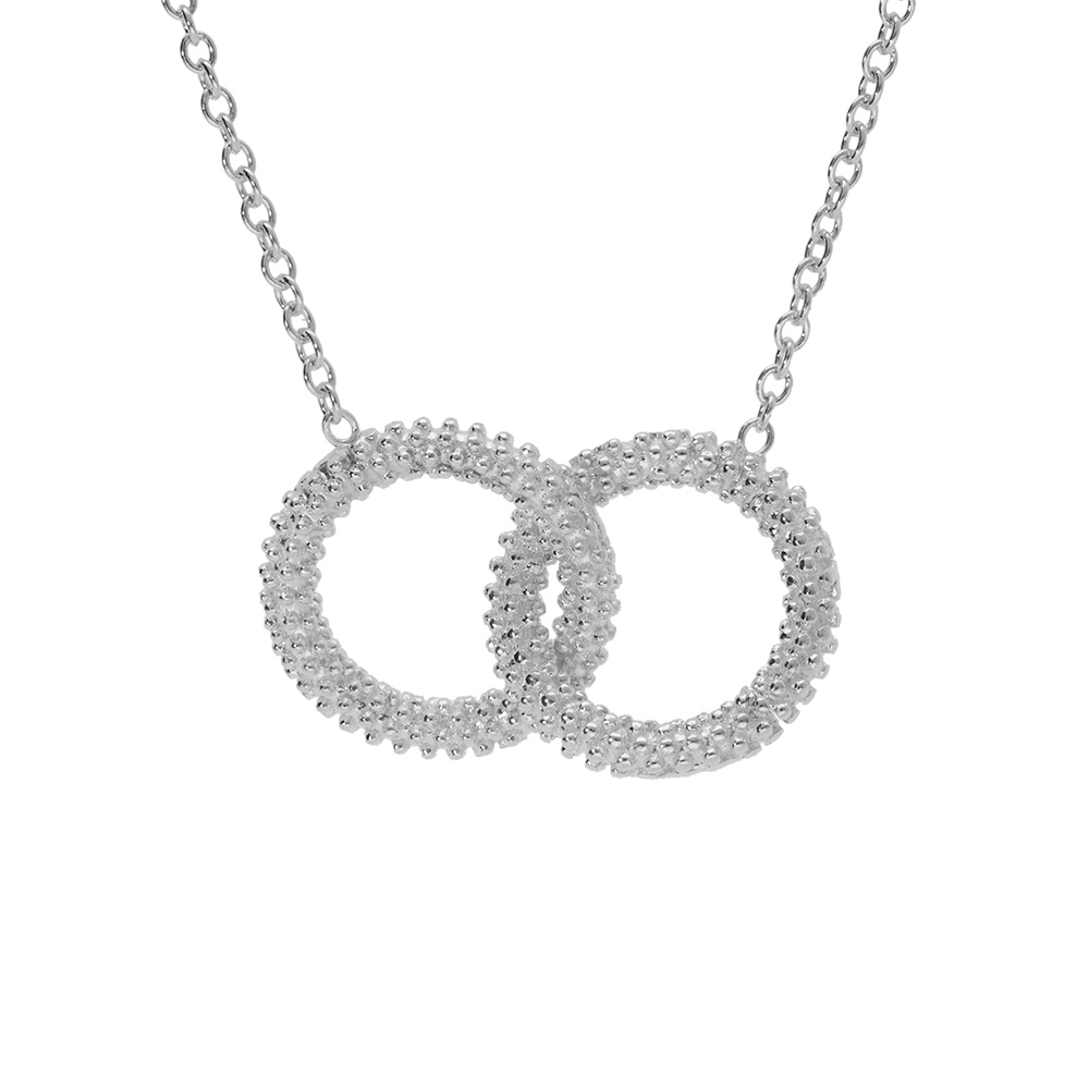 Collier argent rhodi� claire, pendentif double cercle �vid� perl� 40+5cm - Vue 1