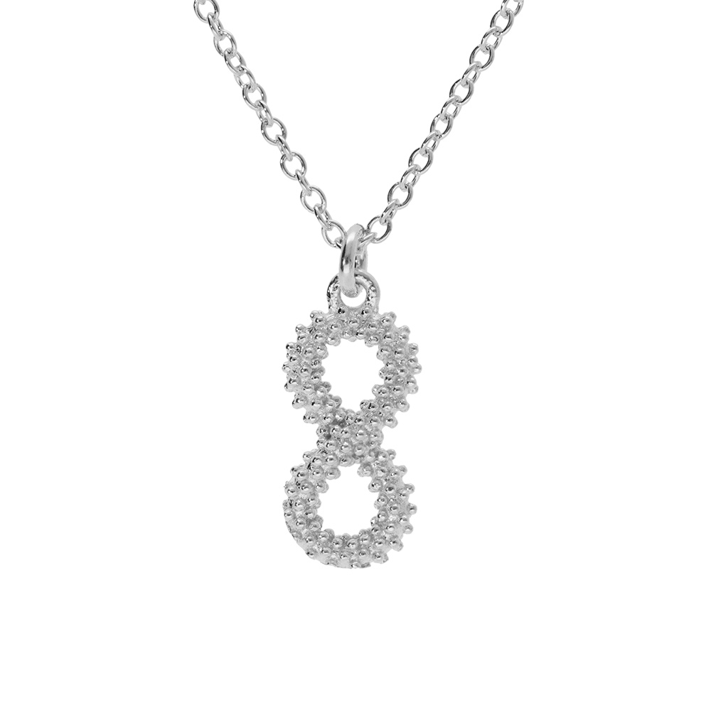 Collier argent rhodi� claire, pendentif infini �vid� perl� 40+5cm - Vue 1