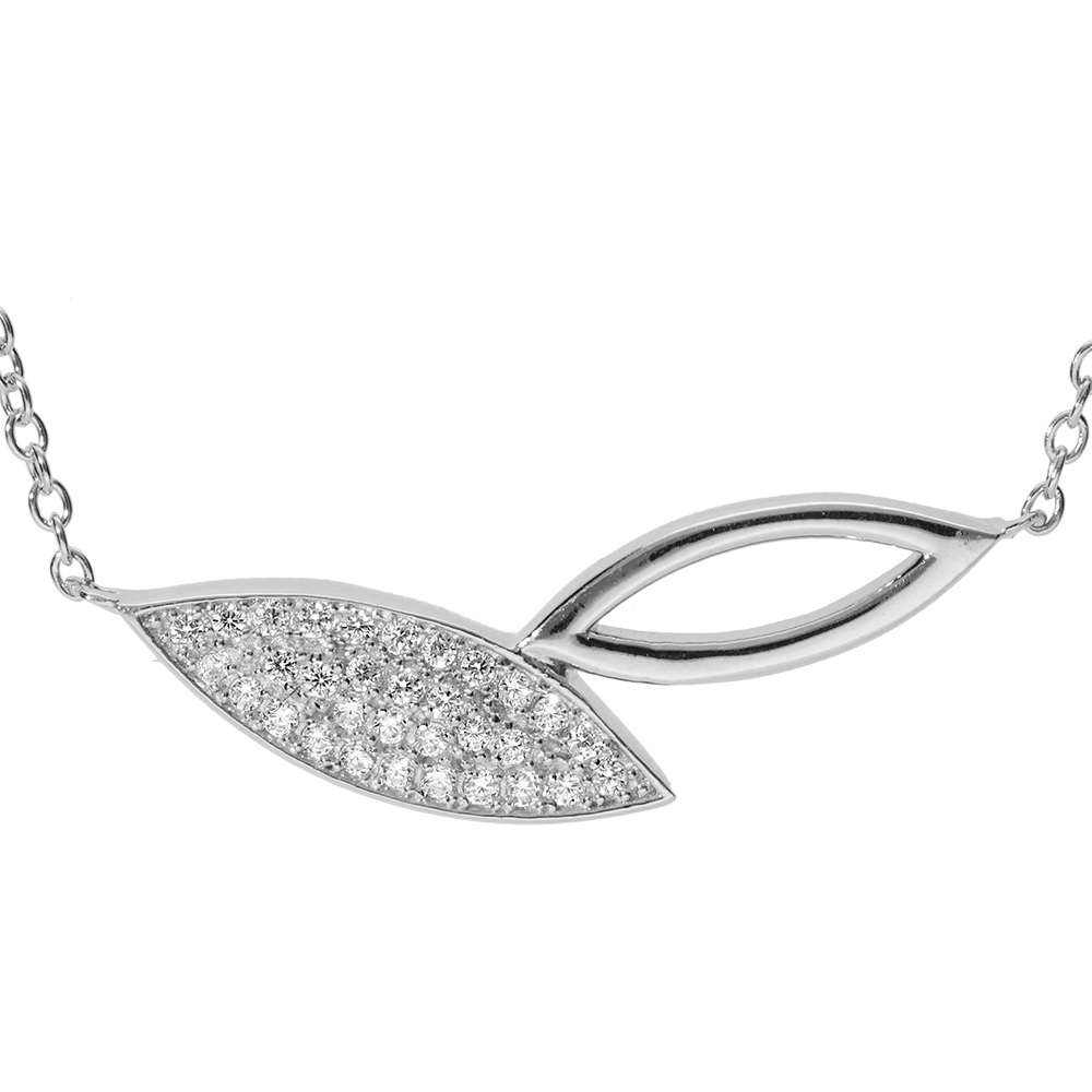 Collier argent rhodi� feuille \