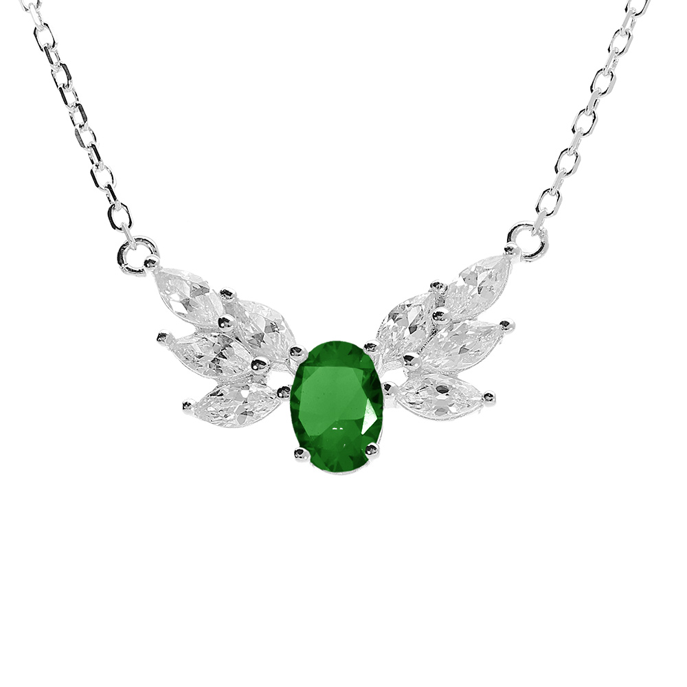Collier argent rhodi� oxydes blancs et vert r�glable 42 � 45cm - Vue 1