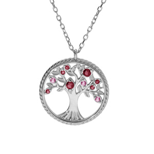Collier argent rhodi pendentif arbre de vie contour perl avec oxydes dgrad rose 42+3cm - Vue 1