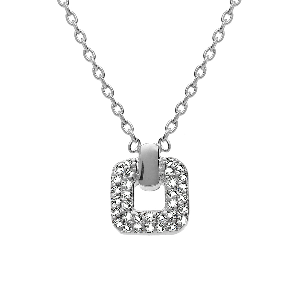 Collier argent rhodi� pendentif carr� oxydes blancs sertis r�glable 38 � 42cm - Vue 1