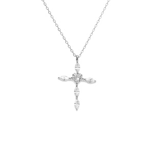 Collier argent rhodié pendentif croix 20 x 13mm oxydes blancs sertis - 38+5cm - Vue 1