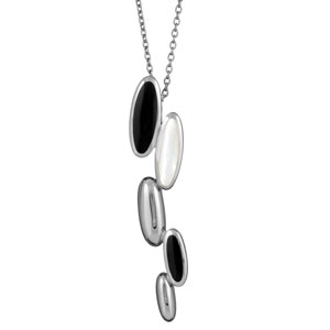Collier argent rhodié pendentif dégradé nacre blanche et motif noir - 43cm reglable 40,5cm - Vue 1