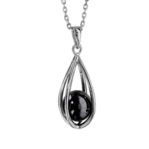 Collier argent rhodié pendentif perle grise - longueur 42+3cm - Vue 1