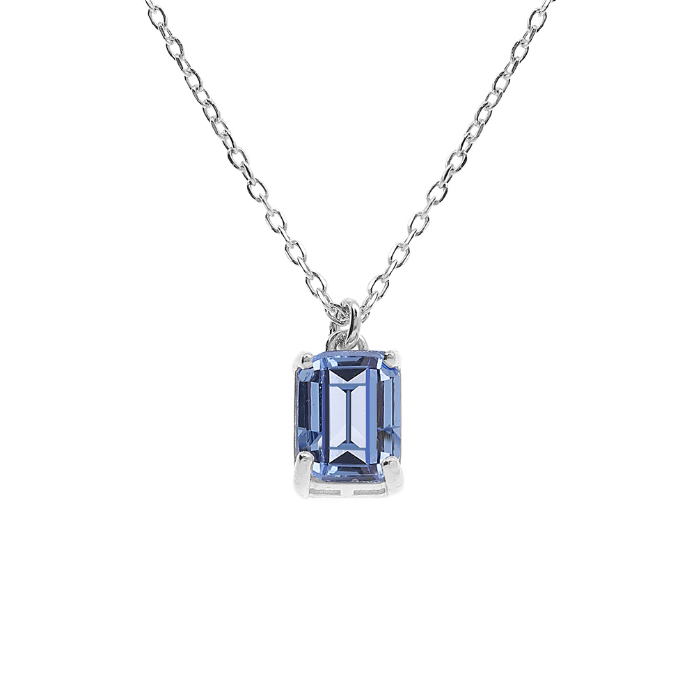 Collier argent rhodi� pendentif rectangulaire oxyde bleu ciel r�glable 42 � 44cm - Vue 1