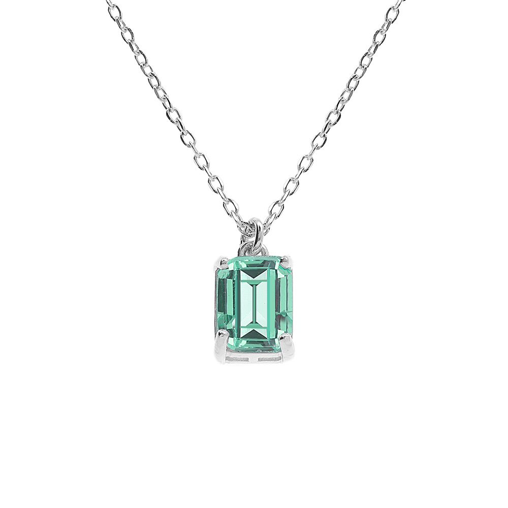 Collier argent rhodi� pendentif rectangulaire oxyde bleu vert r�glable 42 � 44cm - Vue 1
