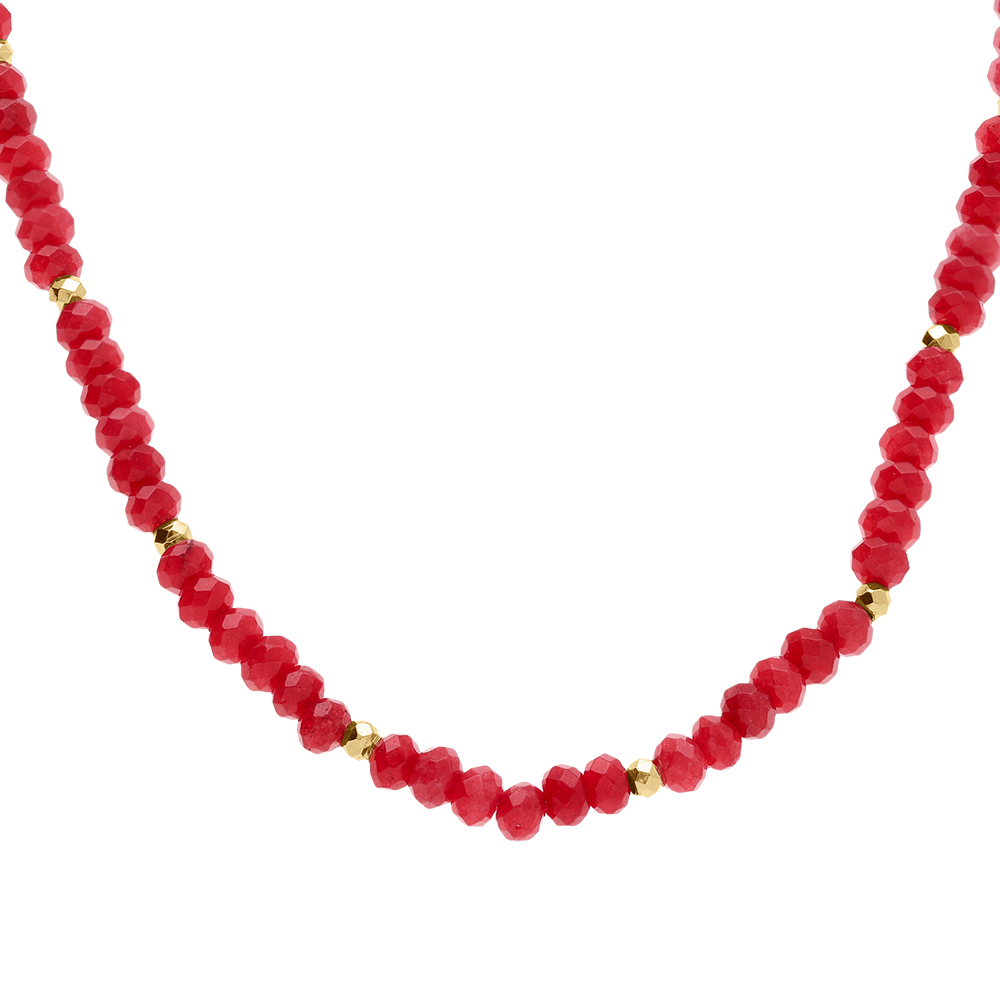 Collier avec agate eponges v�ritables et boules facet�es en acier dor� - 38+5cm - Vue 1