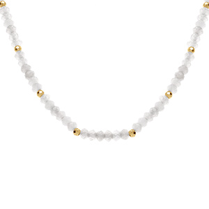 Collier avec agates blanches véritables et boules facetées en acier doré - 38+5cm - Vue 1
