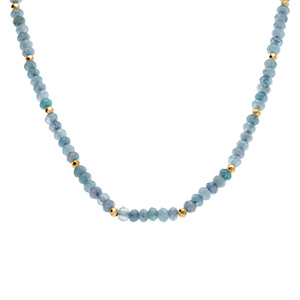 Collier avec agates bleu ciel véritables et boules facetées en acier doré - 38+5cm - Vue 1