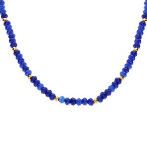Collier avec agates bleues vritables et boules facetes en acier dor 38+5cm - Vue 1