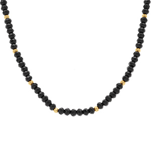 Collier avec agates noires véritables et boules en acier doré - 38+5cm - Vue 1