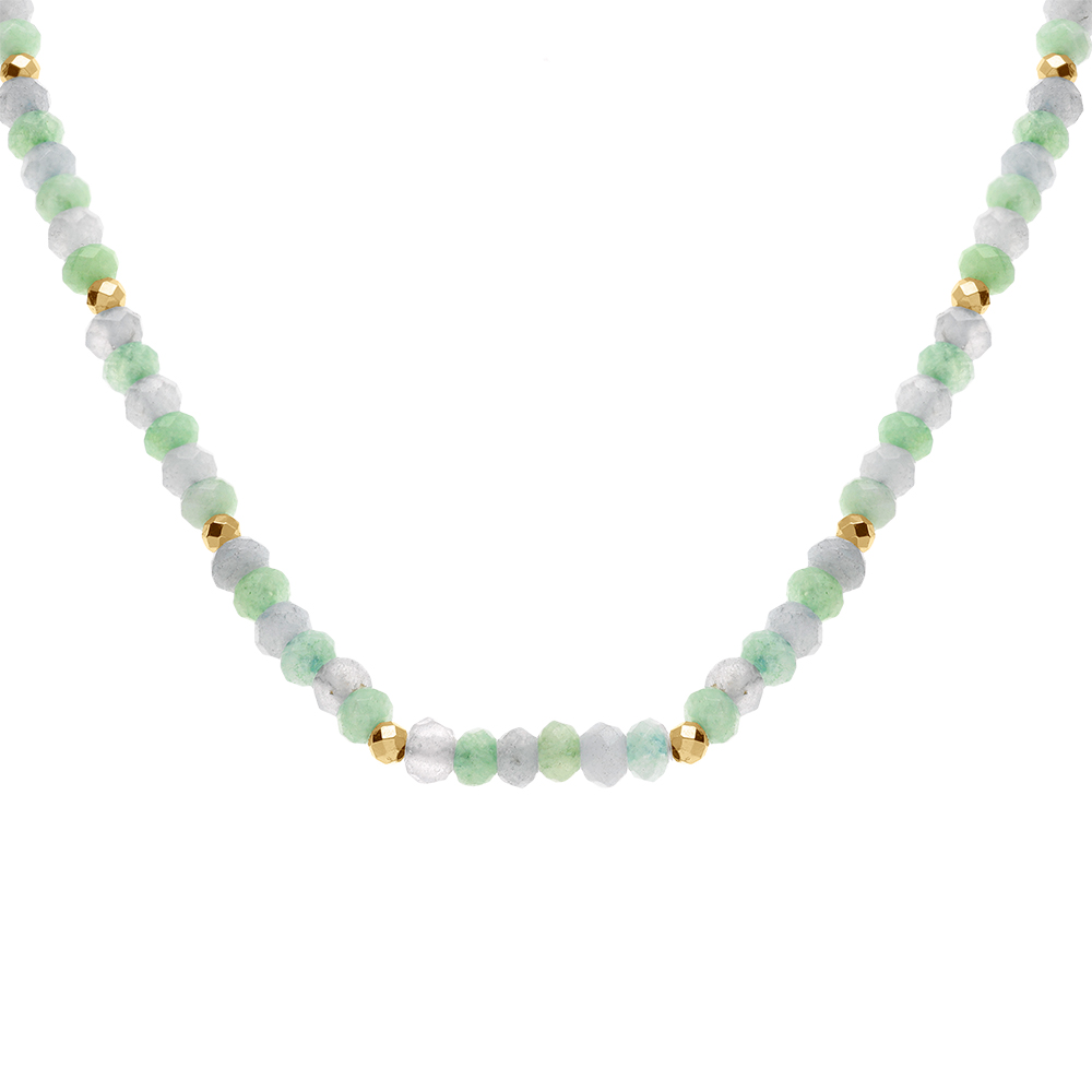 Collier avec amazonite et aventurine v�ritables et boules en acier dor� - 38+5cm - Vue 1
