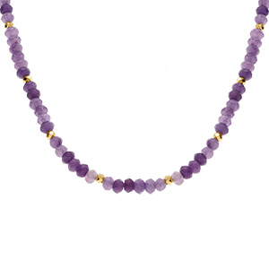 Collier avec amethystes véritables et boules en acier doré - 38+5cm - Vue 1