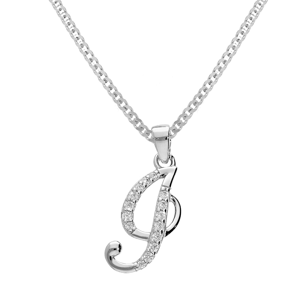 Collier avec pendentif en argent rhodi� initiale I majuscule avec oxydes blancs sertis longueur 42cm + 3cm - Vue 1