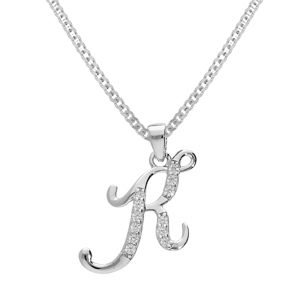 Collier avec pendentif en argent rhodi� initiale K majuscule avec oxydes blancs sertis longueur 42cm + 3cm - Vue 1