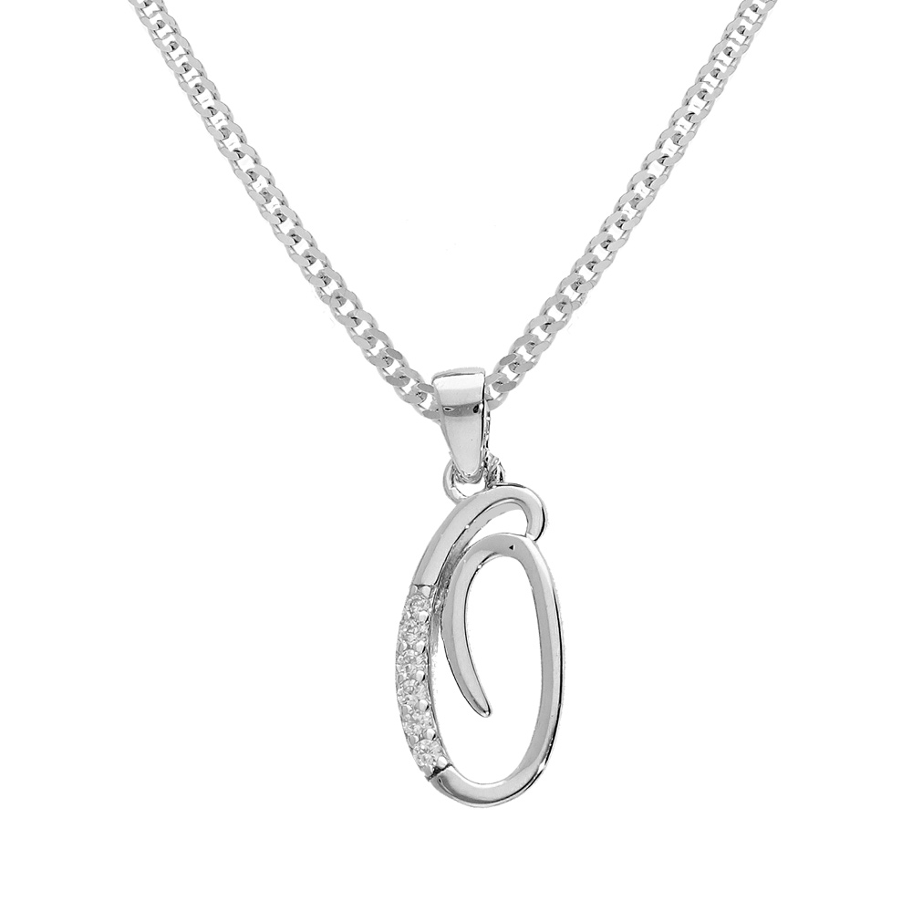 Collier avec pendentif en argent rhodi� initiale O majuscule avec oxydes blancs sertis longueur 42cm + 3cm - Vue 1