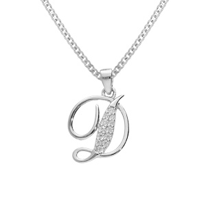 Collier avec pendentif en argent rhodi initiale D majuscule avec oxydes blancs sertis longueur 42cm + 3cm - Vue 1